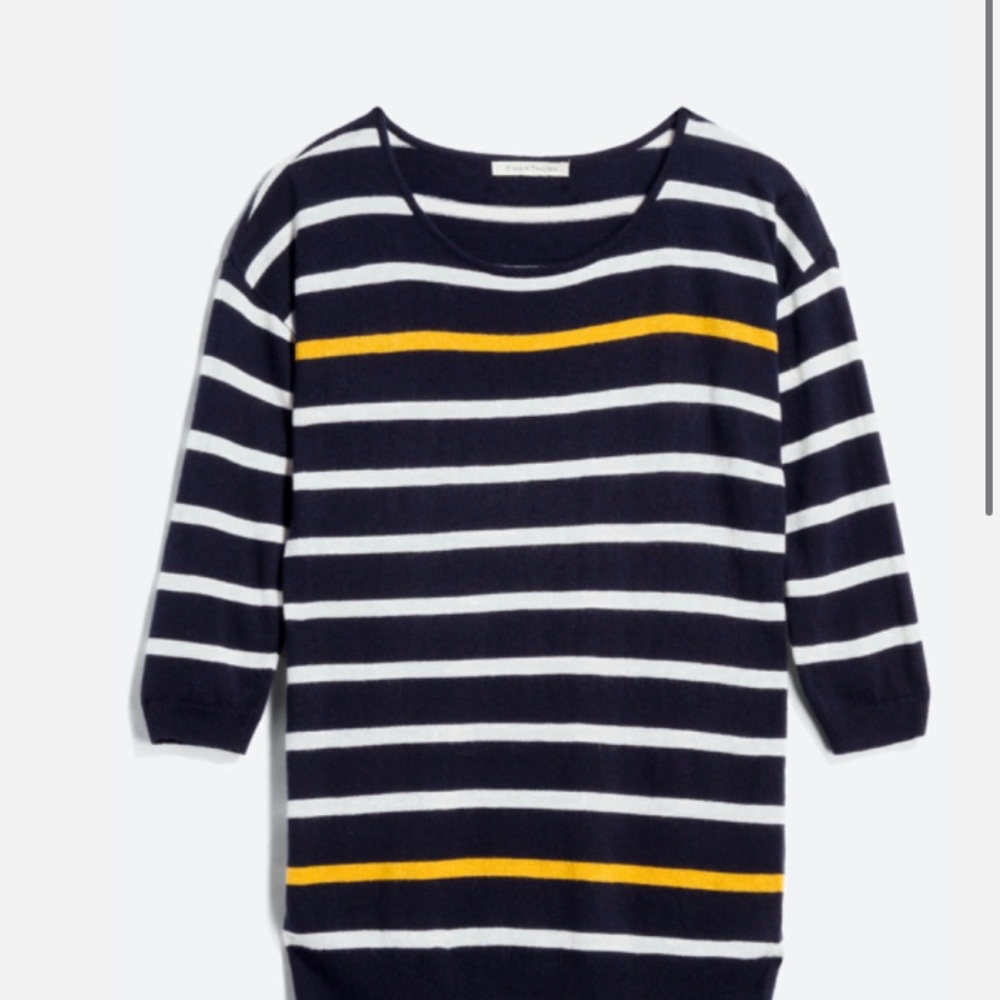 Navy Blue Striped Sweater with Yellow Accents